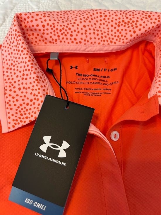 Under Armour Tops - Under Armour Iso-Chill Polo - Coral and Pink Dot Collar